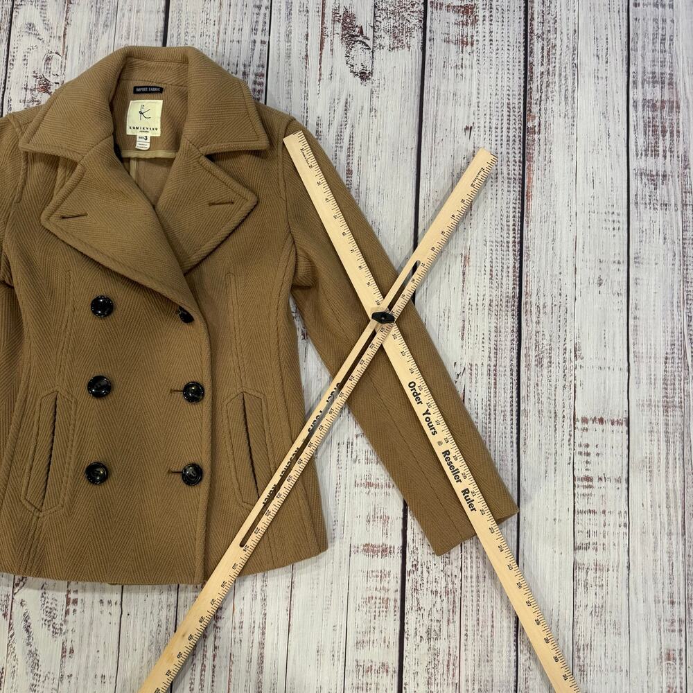 Kumikyoku Wool Cashmere Double Breasted Coat Women Camel Herringbone Lined - Picture 8 of 8